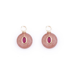 GOLD STRAWBERRY QUARTZ STONE CHARM - HUGGIE (PAIR)