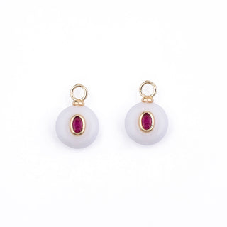 GOLD WHITE AGATE STONE CHARM - HUGGIE (PAIR)