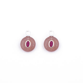 SILVER STRAWBERRY QUARTZ STONE CHARM - HUGGIE (PAIR)