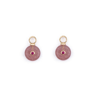 MINI GOLD STRAWBERRY QUARTZ STONE CHARM - HUGGIE (PAIR)