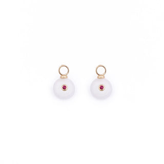MINI GOLD WHITE AGATE STONE CHARM - HUGGIE (PAIR)