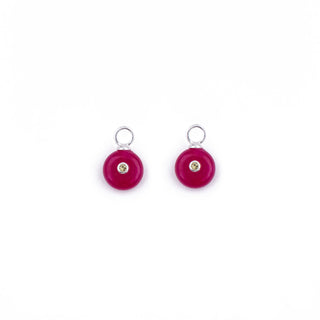 MINI SILVER FUCHSIA AGATE STONE CHARM - HUGGIE (PAIR)