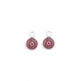 MINI SILVER STRAWBERRY QUARTZ STONE CHARM - HUGGIE (PAIR)
