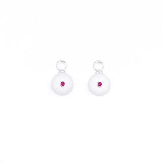 MINI SILVER WHITE AGATE STONE CHARM - HUGGIE (PAIR)