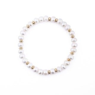 GOLD FRESHWATER PEARL RONDELLE STRETCH BRACELET