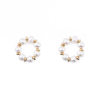 GOLD RONDELLE EARRING CHARMS - FRESHWATER PEARLS (PAIR)