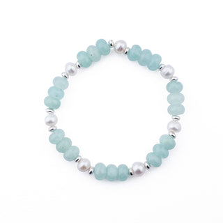 SILVER AQUAMARINE RONDELLE STRETCH BRACELET