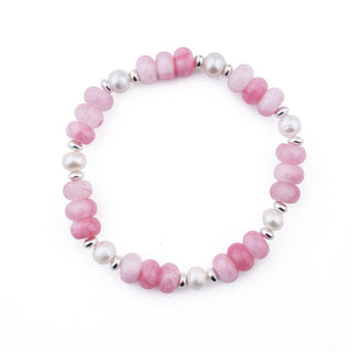 SILVER SOFT PINK RONDELLE STRETCH BRACELET