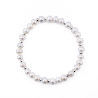SILVER FRESHWATER PEARL RONDELLE STRETCH BRACELET