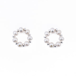 SILVER RONDELLE EARRING CHARMS - FRESHWATER PEARLS (PAIR)