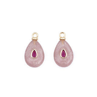 LARGE GOLD STRAWBERRY QUARTZ STONE CHARM (PAIR)