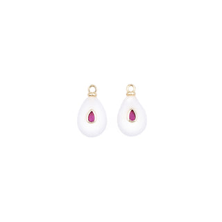 LARGE GOLD WHITE AGATE STONE CHARM (PAIR)