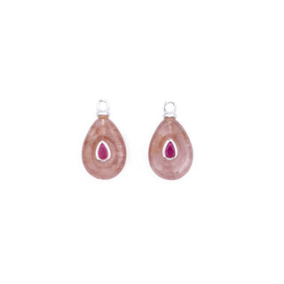 LARGE SILVER STRAWBERRY QUARTZ STONE CHARM (PAIR)