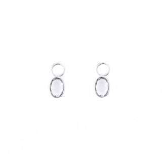SILVER CRYSTAL QUARTZ HUGGIE BEZEL CHARMS (PAIR)