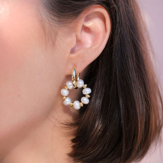 GOLD RONDELLE EARRING CHARMS - FRESHWATER PEARLS (PAIR)