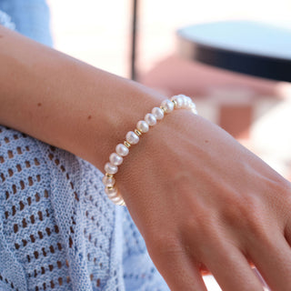 GOLD FRESHWATER PEARL RONDELLE STRETCH BRACELET