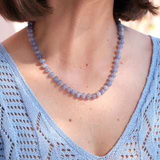 SILVER PERIWINKLE RONDELLE BEAD NECKLACE