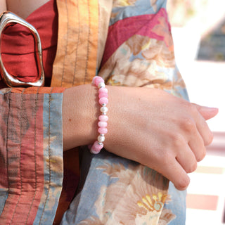 SILVER SOFT PINK RONDELLE STRETCH BRACELET
