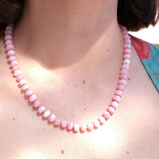 SILVER SOFT PINK RONDELLE BEAD NECKLACE