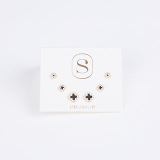 FLEUR GOLD BLACK CZ STUD SET