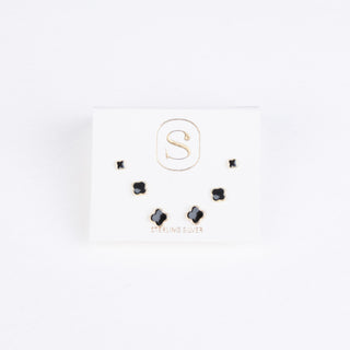 FLEUR GOLD BLACK ONYX STUD SET