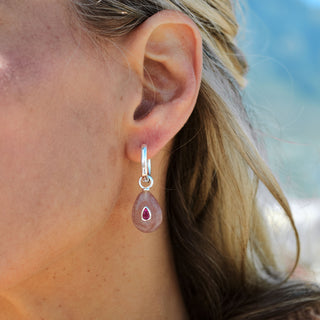 LARGE SILVER STRAWBERRY QUARTZ STONE CHARM (PAIR)