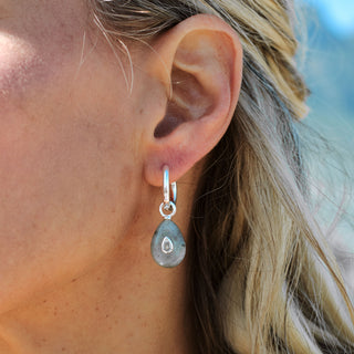 LARGE SILVER LABRADORITE STONE CHARM (PAIR)