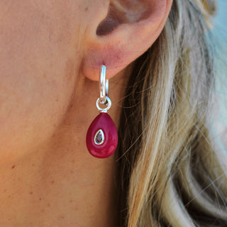 LARGE SILVER FUCHSIA STONE CHARM (PAIR)
