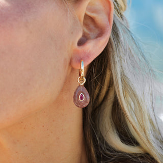 LARGE GOLD STRAWBERRY QUARTZ STONE CHARM (PAIR)