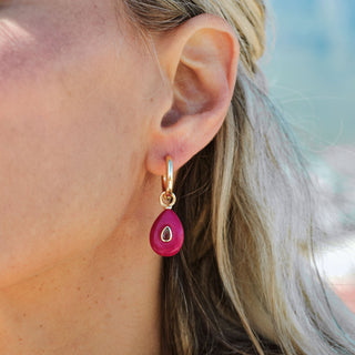 LARGE GOLD FUCHSIA STONE CHARM (PAIR)