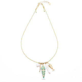 YELLOW AND SOFT GREEN SILK CORD NECKLACE