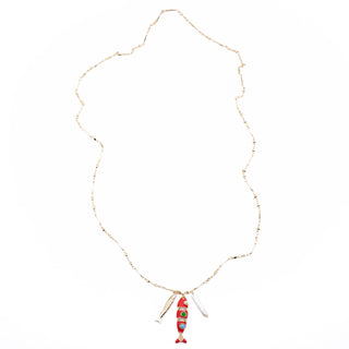 RED ENAMEL LONG FISH NECKLACE