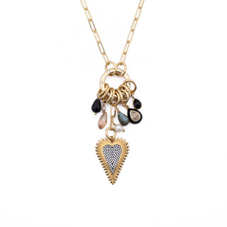 ONYX CZ HEART CLUSTER NECKLACE