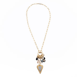 ONYX CZ HEART CLUSTER NECKLACE