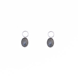 SILVER LABRADORITE HUGGIE BEZEL CHARMS (PAIR)