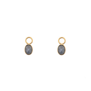 GOLD LABRADORITE HUGGIE BEZEL CHARMS (PAIR)
