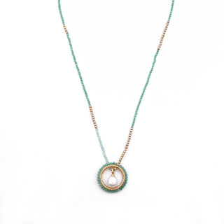 GOLD SUMMER GREEN HAYLEY NECKLACE (WITH PEARL CHARM)
