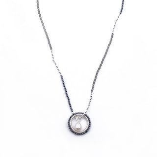SILVER BLACK HAYLEY NECKLACE (WITH PEARL CHARM)