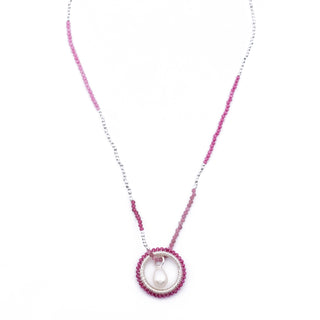 SILVER SUMMER PINK HAYLEY NECKLACE (WITH PEARL CHARM)