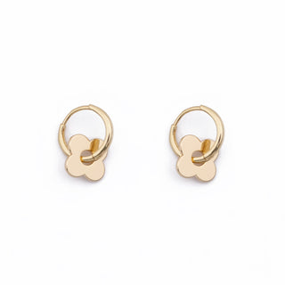 GOLD FOUR LEAF FLOWER HUGGIE CHARM (PAIR)