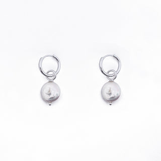 SILVER COIN PEARL HUGGIE CHARM (PAIR)