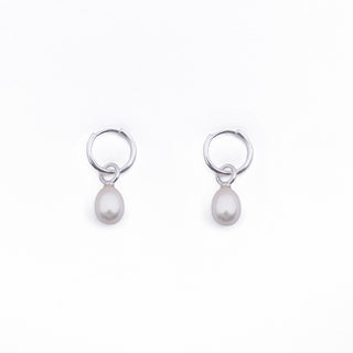 SILVER FAT RICE PEARL HUGGIE CHARM (PAIR)