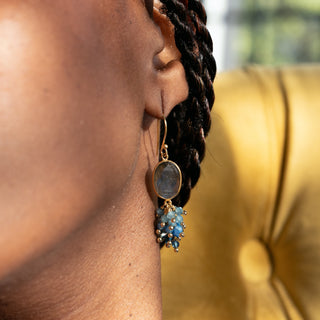 LABRADORITE CASCADING BEZEL EARRING