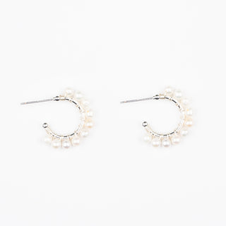 SMALL PEARL HOOP SILVER