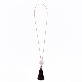 ROSE QUARTZ STONE TASSEL NECKLACE