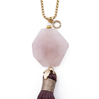 ROSE QUARTZ STONE TASSEL NECKLACE