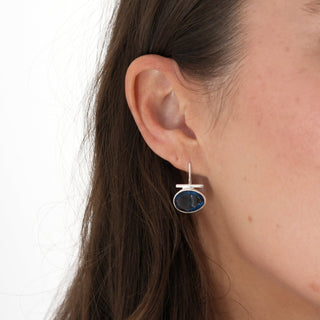 SILVER BLUE LONDON QUARTZ T-BAR EARRINGS